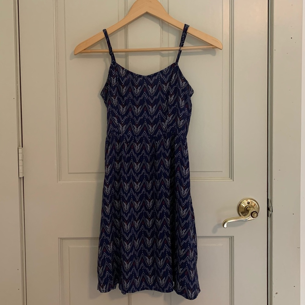 BOGO H&M Divided Dark Blue Chevron Pattern Short Dress Spaghetti Straps EUC